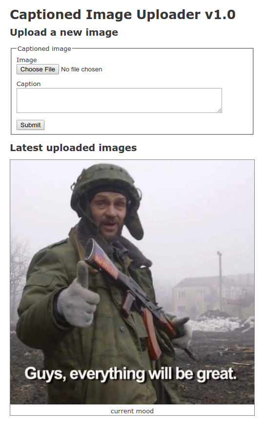 Screenshot of Captioned Image Uploader demo application