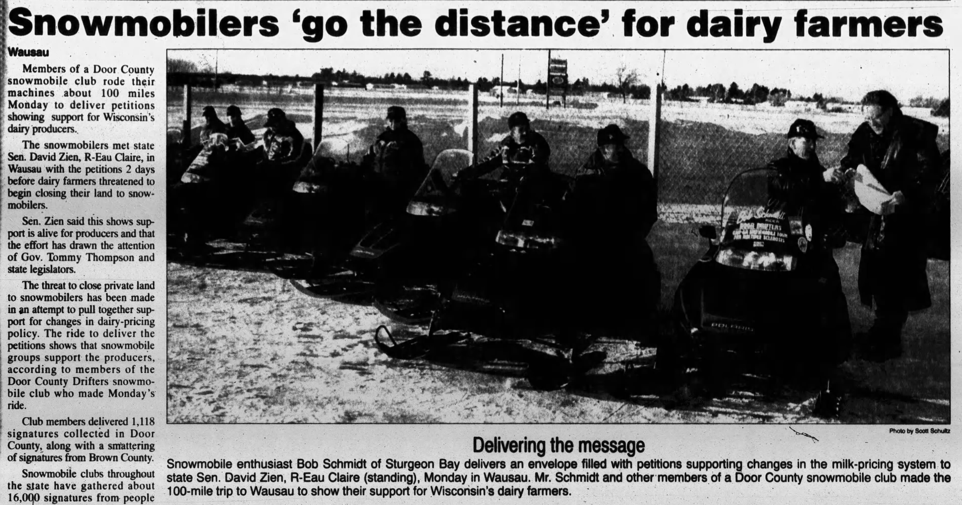 Newspaper clipping of snowmobilers supporting land lockout