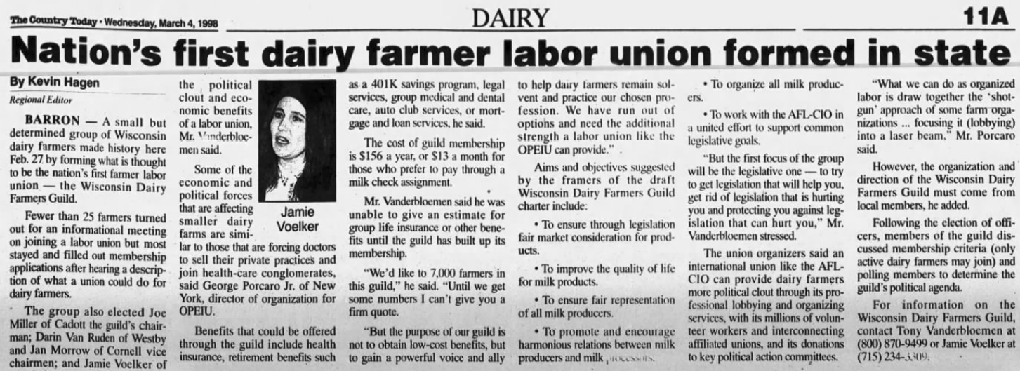 Newspaper clipping showing creamery scales being blocked