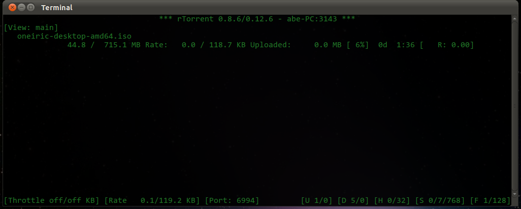 Screenshot of rtorrent running in a terminal